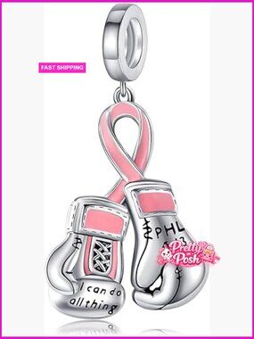 925 Sterling Silver Charm for Bracelets Breast Cancer Awareness Jewelry